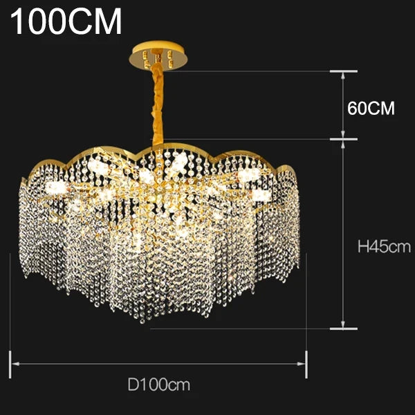 lustre moderne en cristal doré haute suspension design élégant pour intérieur