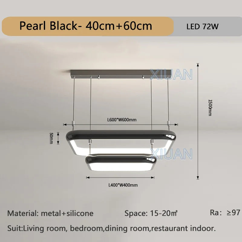 lustre moderne led suspension carrée perle pour maison
