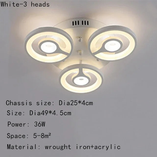European New Multiple Heads Acrylic Led Ceiling Lamp For Bedroom Dining Room Round Iron Decoration Lighting chandeliers