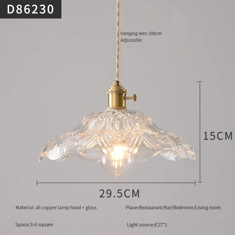 suspension moderne en laiton avec abat-jour rustique en verre de noyer