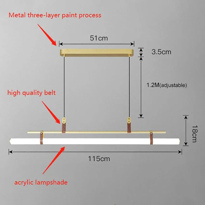 Lustre minimaliste bande led style tube lustre luminaire