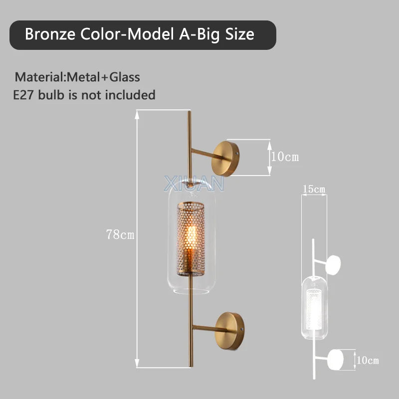American Industrial Wall Lamps Clear Glass Wall Light Iron Metal Cage Living Room Decorative Wall Light Hallway Entrance Aisle