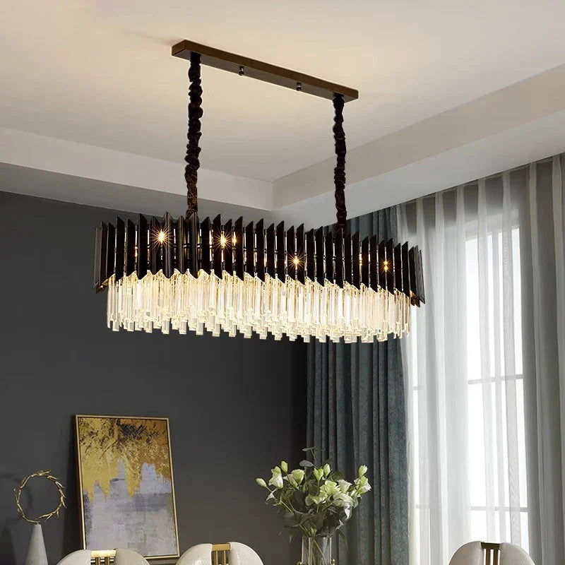 plafonnier led ovales en cristal à intensité variable en or noir