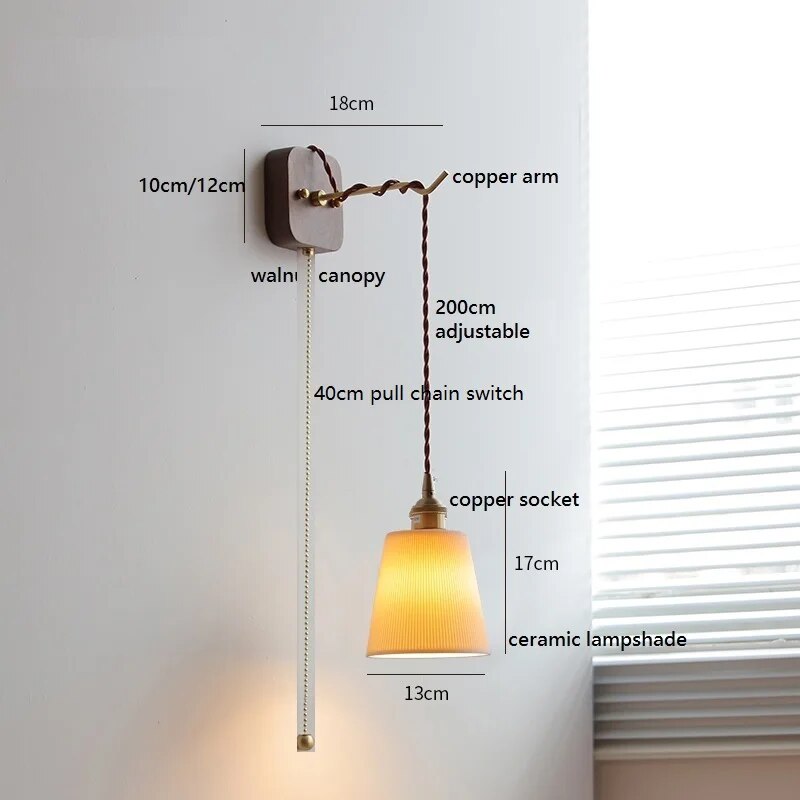 applique murale led noyer cuivre moderne baguette plug-in