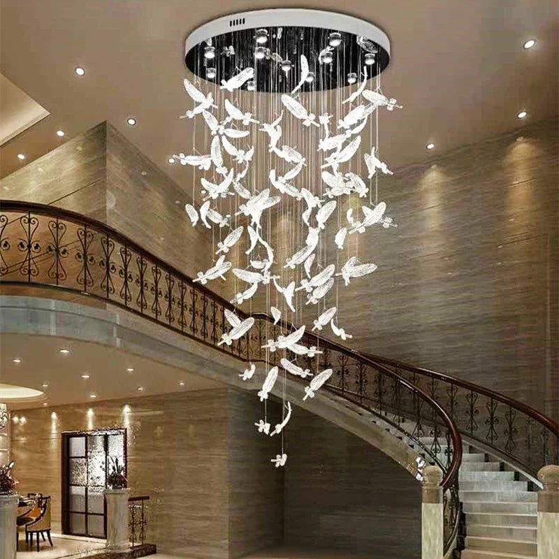 lustre plume en cristal led moderne en acier inoxydable