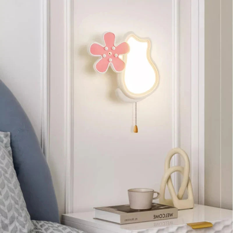applique murale mignonne avec chat et fleur pour enfant