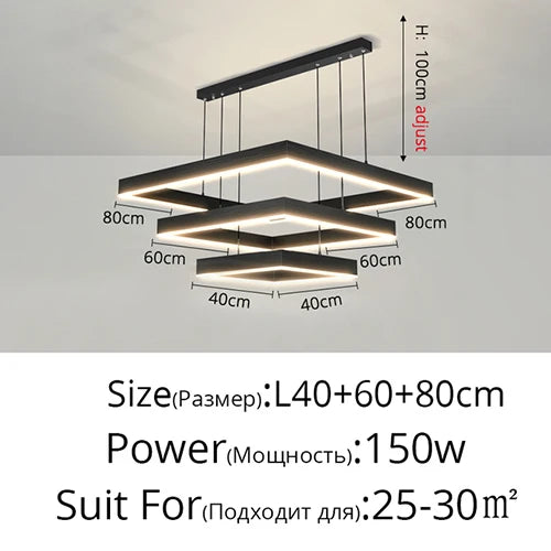 Lustre Led carré moderne pour salon salle à manger chambre cuisine noir Rectangle Led plafonnier suspension lampe