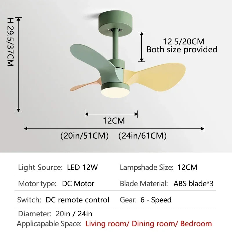 24Inch Mini Ceiling Fan Modern Simplicity Coffee Shop Creative Kid Fan Lights Aisle Balcony Children's Room Fan Lights 110V 220V