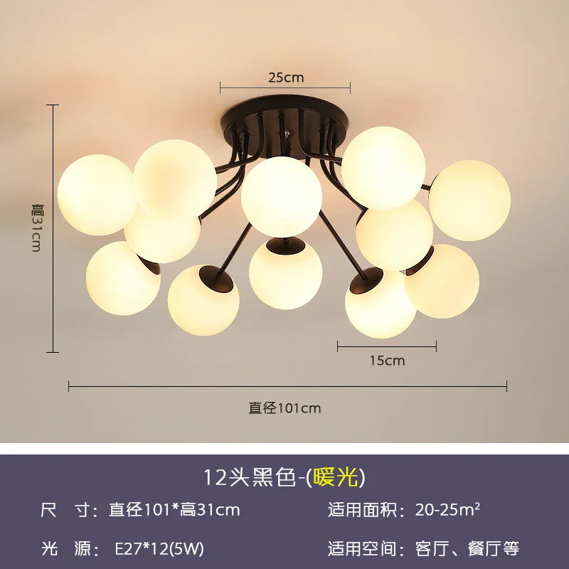 lustre nordique led avec boule de verre suspendue