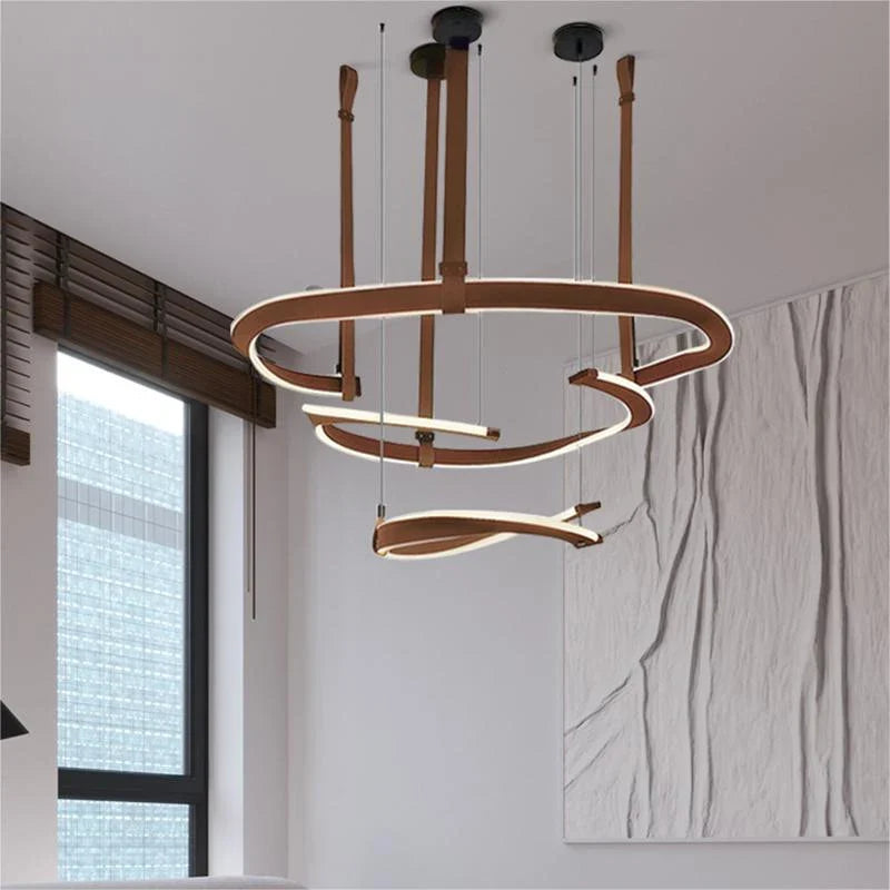 Modern leather Led chandelier dimmable dining room, living room, bedroom, hall chandelier, home decoration lighting fixture