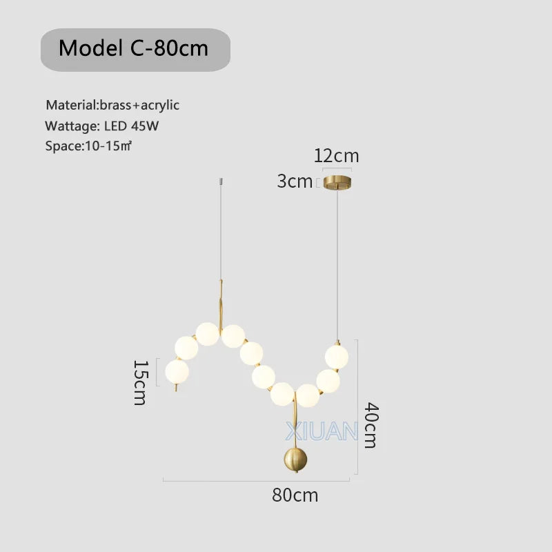 lustre suspension en acrylique blanc avec perles
