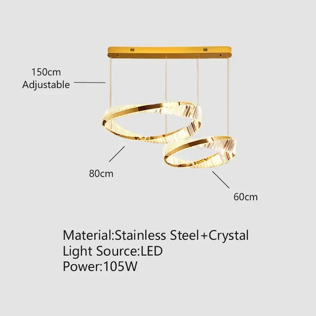 suspension led doré design moderne avec cristal élégant