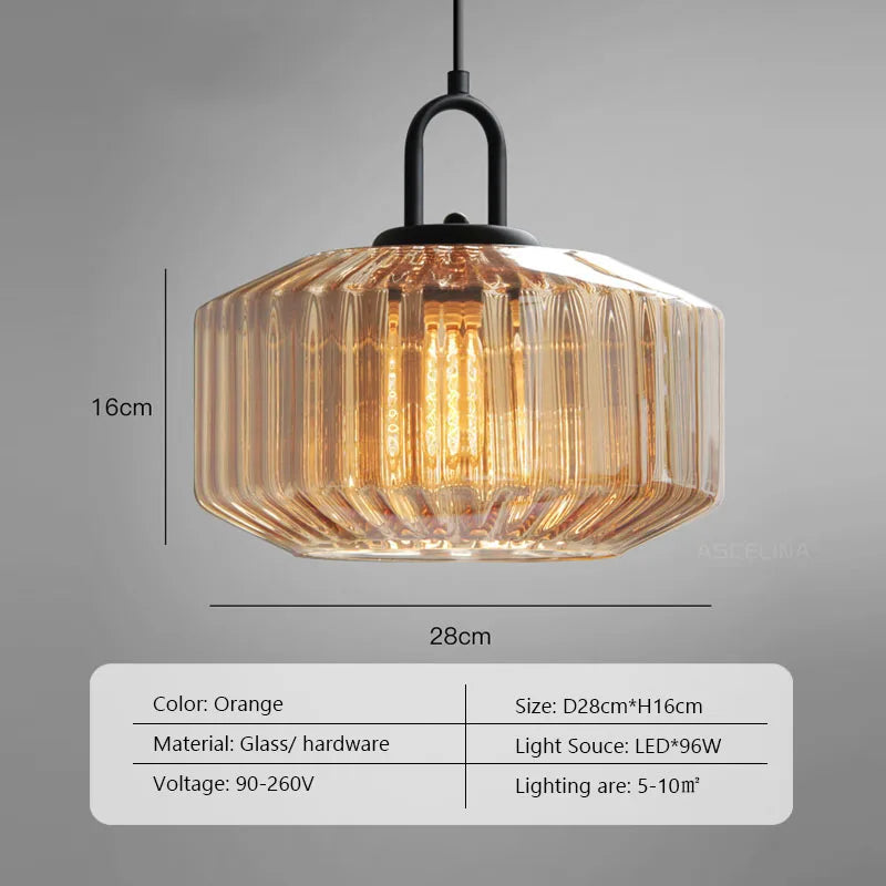 lustre rétro suspendu en verre avec lumière led décorative
