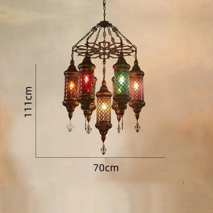 lustre industriel rétro en fer et verre coloré pour établissements asiatiques