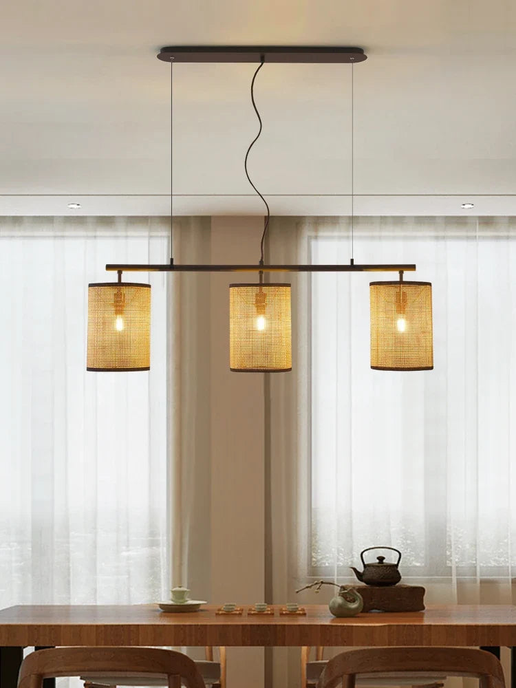 lustre rétro en rotin créatif pour éclairage intérieur