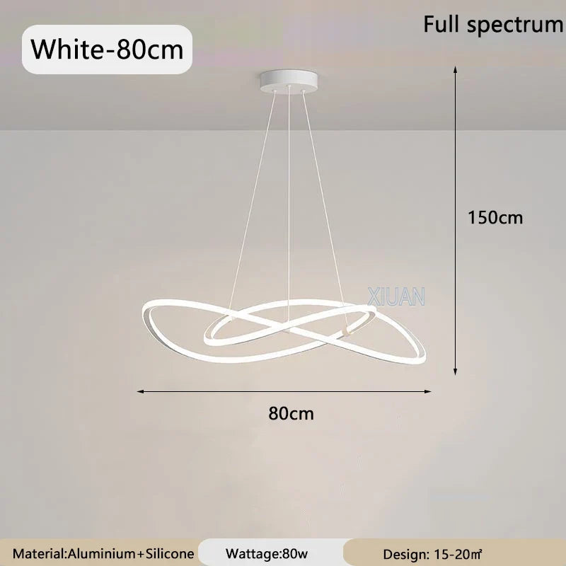 Black White Art Design Bedroom Pendant Lamps 60cm 80cm 100cm Minimalist Spiral Ring Hanging Light for Living Room Dining Room