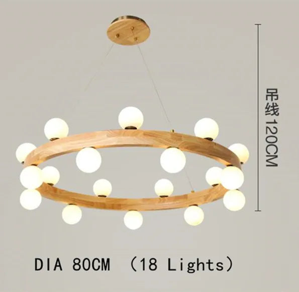 Nordique rond en bois anneau lustres salon rondin suspension lampe salle à manger cuisine chambre japonais créatif noyer suspension lumières
