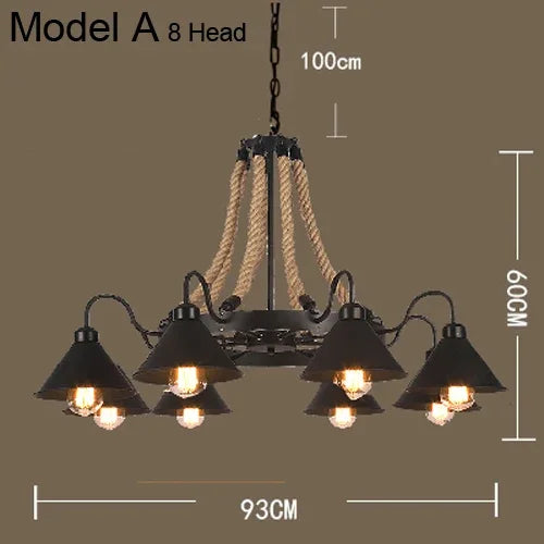 Vintage Hemp Rope Pendant Lamps Iron Lampshade Retro Coffee House Bar Indoor Lightings E27 Industrial Style Chain Pendant Light