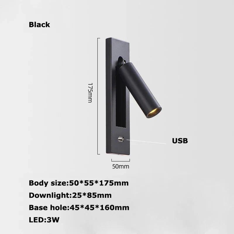 applique murale led rotative avec interrupteur pour lecture