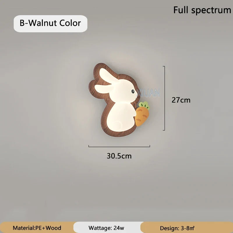lampe de chevet wabi-sabi japonaise avec base en bois et lapin dessiné pour enfants