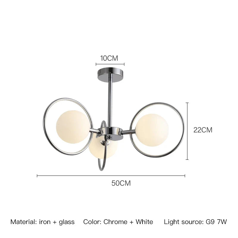 lustre nordique en chrome avec lampes à globe décoratives