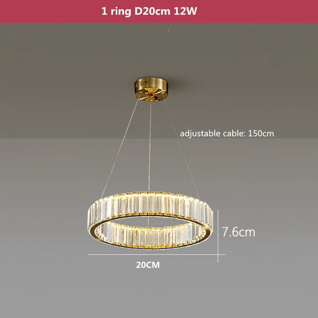 lustre moderne en cristal rond à led avec intensité variable