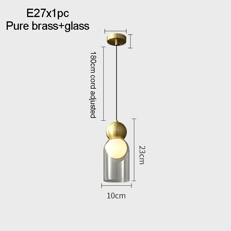 suspension en verre transparent avec tête en cuivre décorative