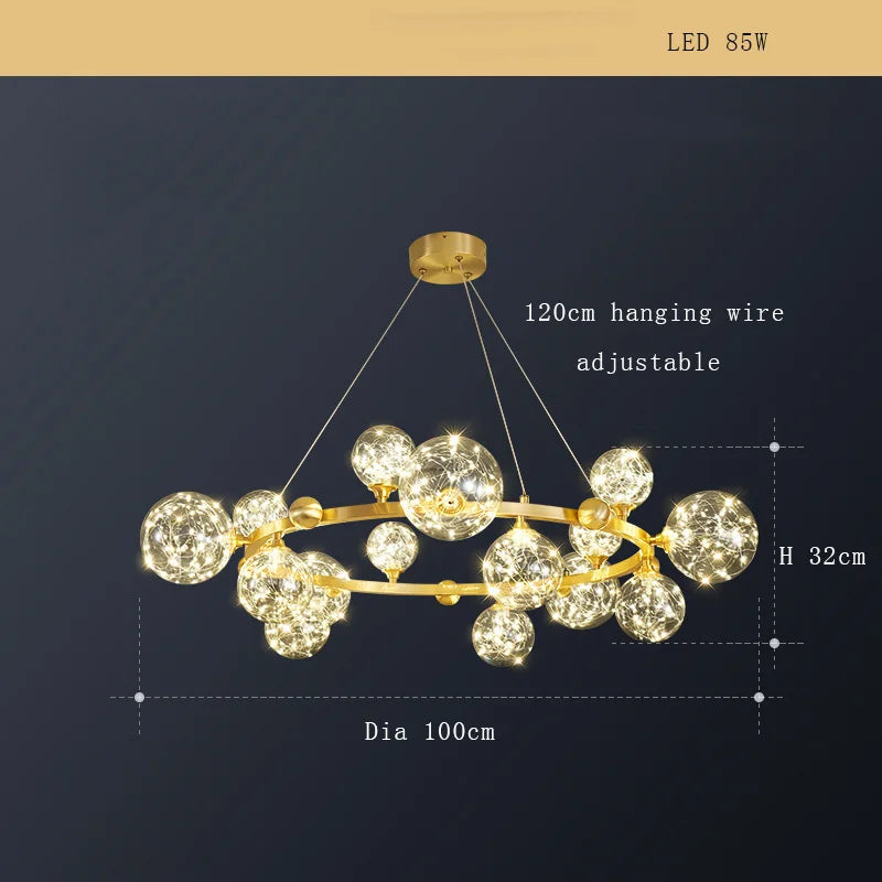 lustre moderne minimaliste en cuivre avec étoile led