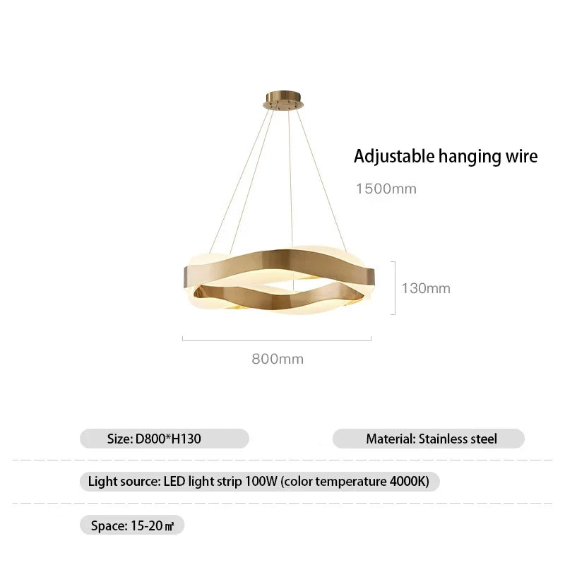 lustre moderne design anneau doré suspension nordique éclairage intérieur
