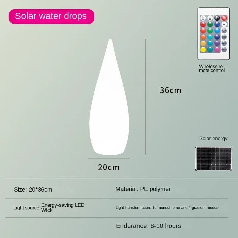 lampadaire de jardin solaire étanche en forme de goutte d'eau
