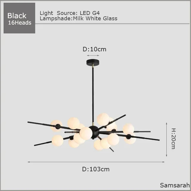 2024Modern Glass Ball LED Chandelier for Living room Dining Room Luminaire Gold/black Pendant Lamp Lustre ,Samsarah Lighting