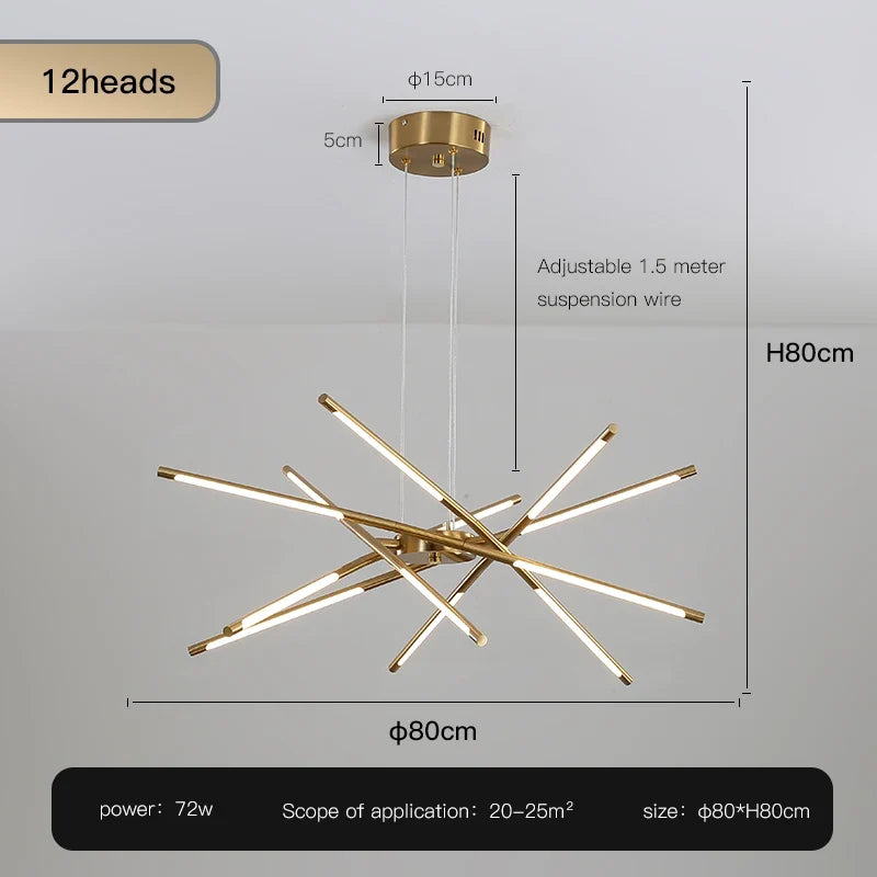 lustre design en forme de bâton avec luminaires led