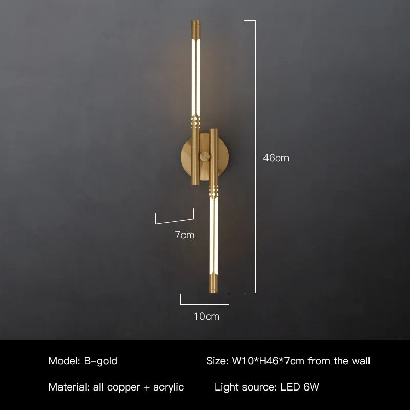 applique murale led design moderne en cuivre pour intérieur décoratif