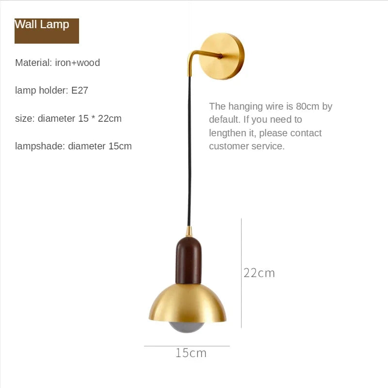 lustre minimaliste style japonais en noyer noir avec applique en laiton