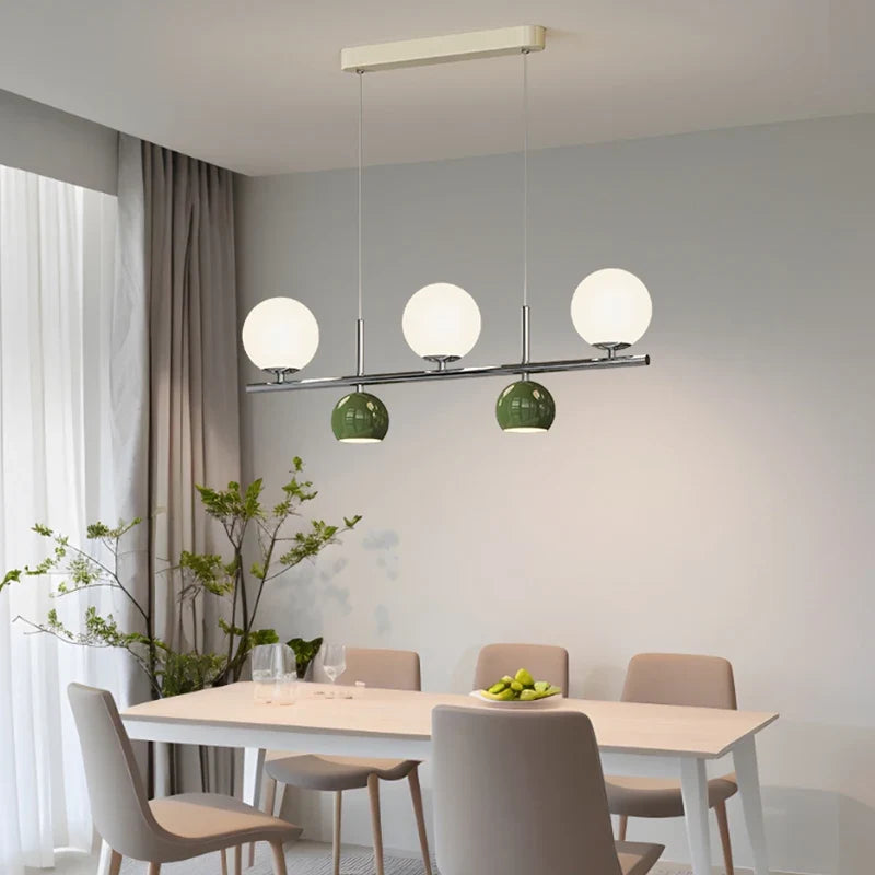 lustre long led suspendu avec abat-jour boule ronde