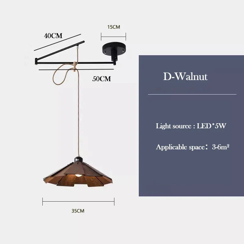 lustre en bois de noyer rétractable à bras pivotant moderne