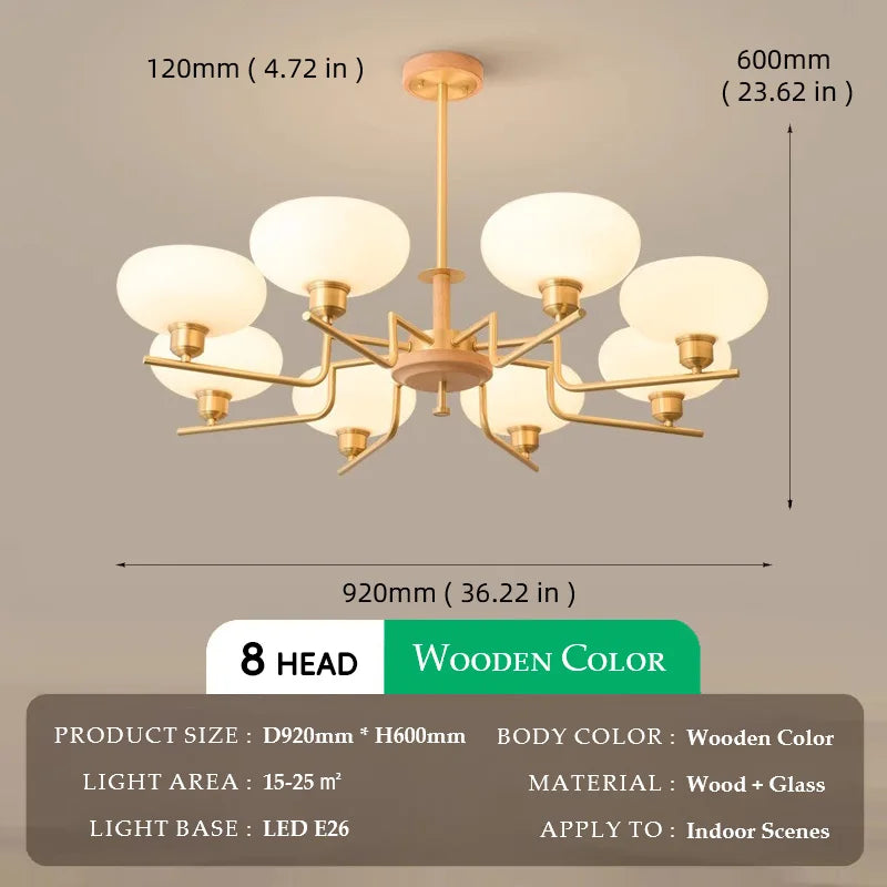 Walnut Wood Glass Brass, Wabi-sabi Modern Vintage style, chandelier lights for Living room, Bedroom, dining room, study