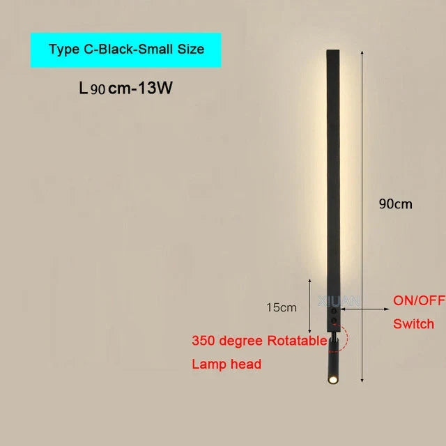 Modern Bedroom Living Room Wall Light ON/OFF Switch AC220V Black White Long Wall Lamps with LED Spotlights