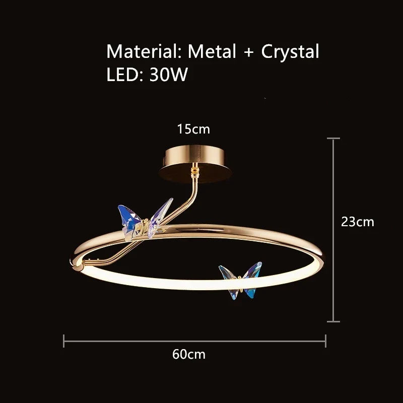 lustre led papillon anneau doré avec cordon réglable emballage soigné
