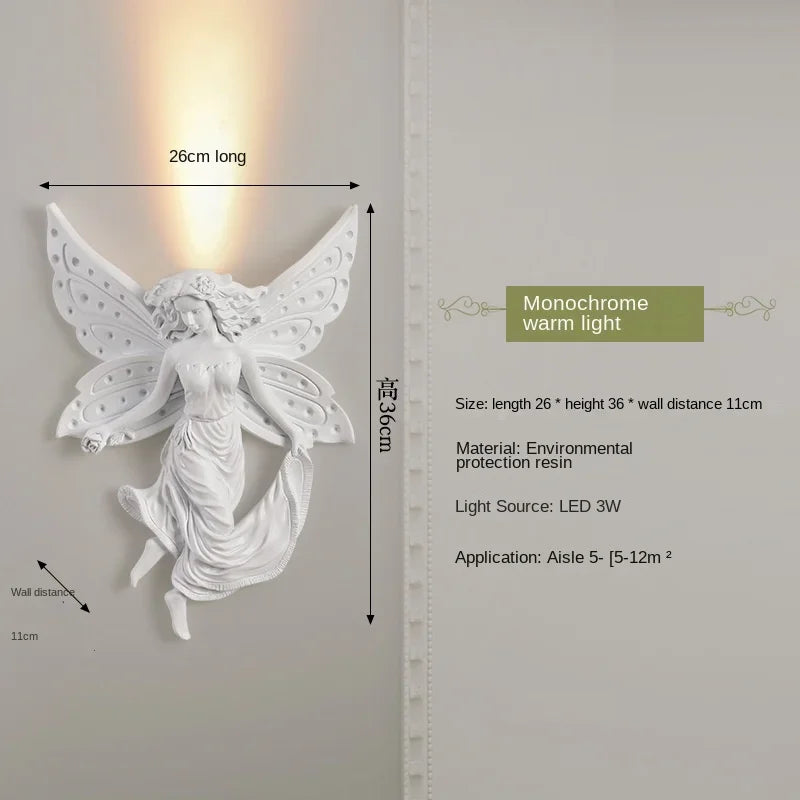 applique murale en résine d'ange sculptée décorative à led
