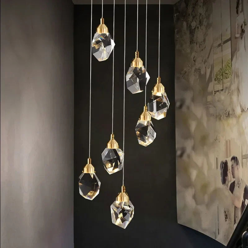 Lustre en cristal de diamant de luxe escalier grand salon