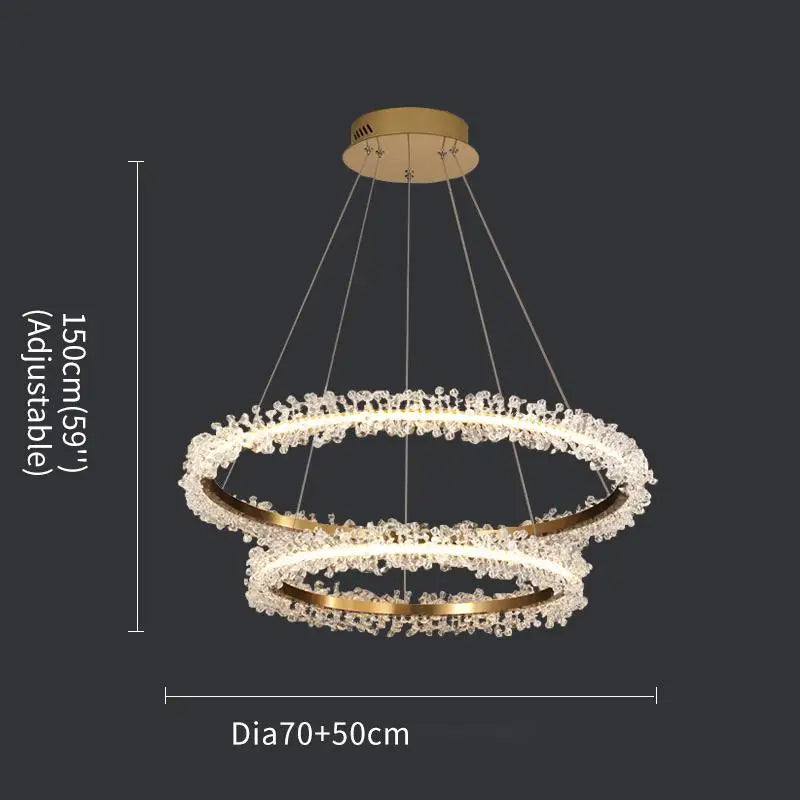 lustre en cristal avec anneau doré pour éclairage intérieur
