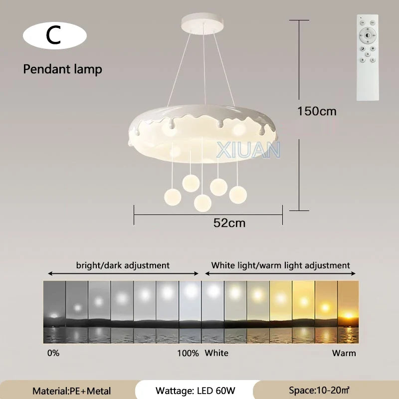 52cm Donuts Pendant Lamp With Remote Control Dimming Children's Room Bubble Ball Chandelier Light Kids Nursery Bedroom Lamp LED