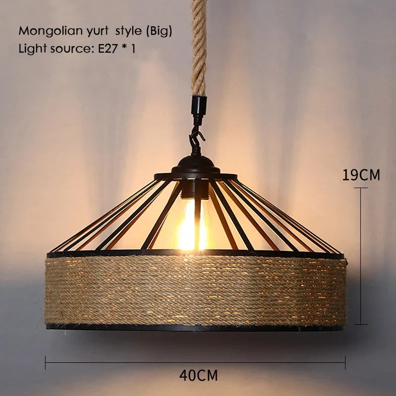 Sisal chanvre corde suspension plafonnier Lustre suspendu Lustre fer main tressage rustique rétro pour salle à manger décor