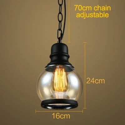 suspension industrielle rétro en verre ambré avec corde de chanvre