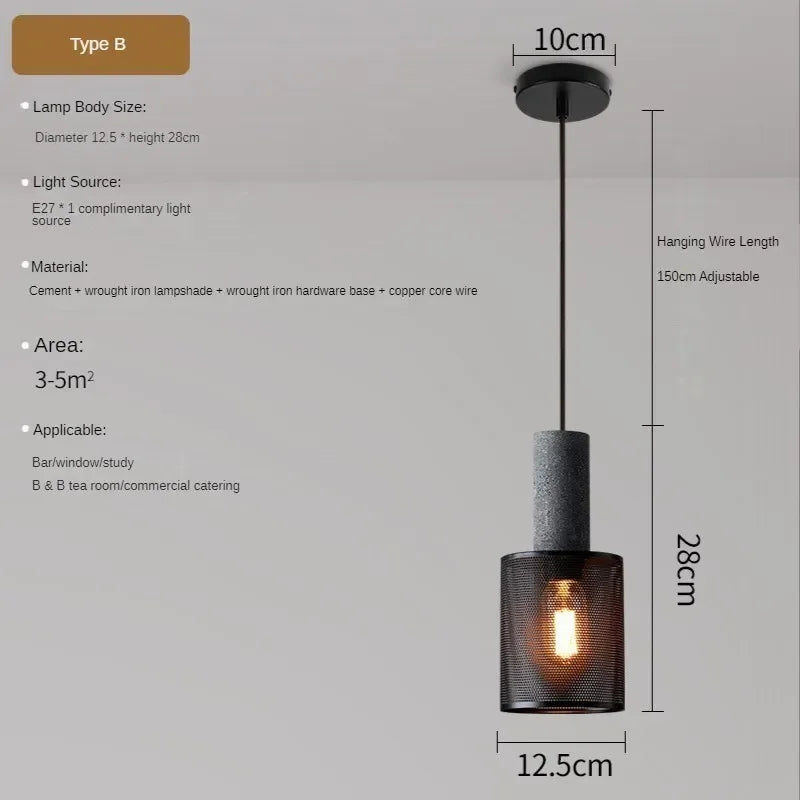 lampes suspendues en ciment pour loft industriel abat-jour en fer forgé
