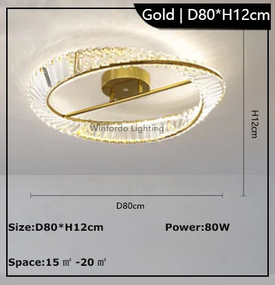 plafonnier led dimmable moderne avec anneaux de cristal