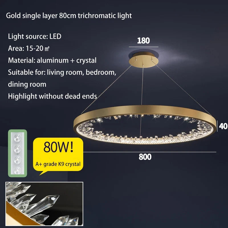 Plafonnier LED suspendu en cristal de luxe au design moderne