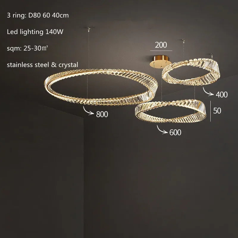 LustreSalon moderne Led K9 Dimmable de luxe or anneau irrégulier cristal