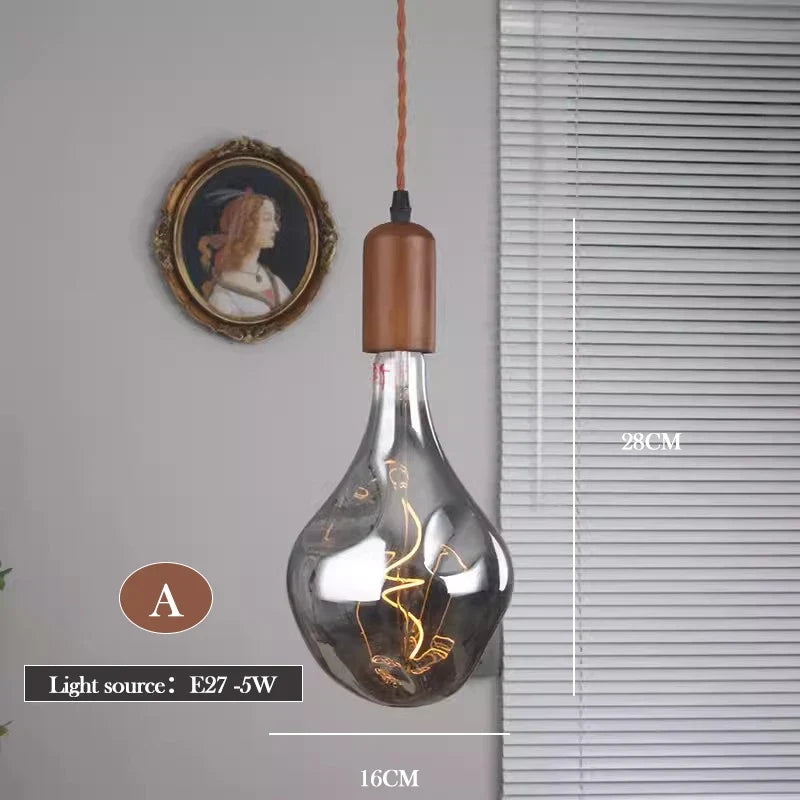 lustre en verre d'art rétro en bois massif créatif pour décoration intérieure